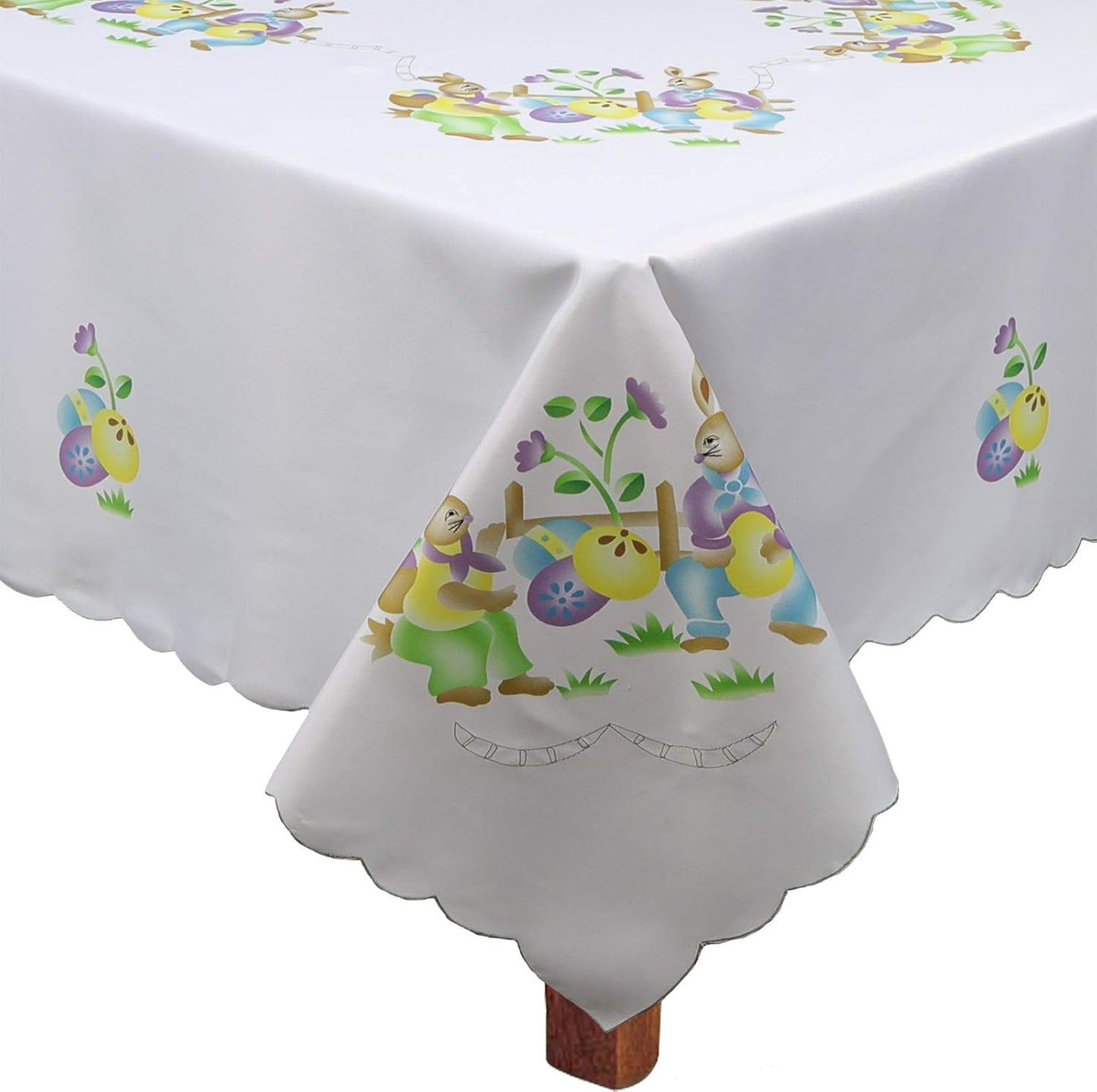 Easter Bunny 68" Round Spring Fabric Tablecloth in Egg White