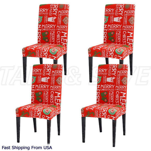 4PCS Christmas Chair Stretch Slipcovers Holiday Kitchen/Dining Decorations Set