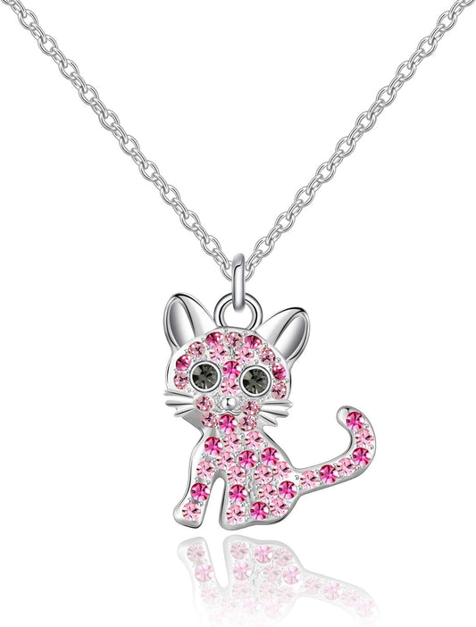 Cat-Themed Birthstone Necklace for Women - Elegant Kitty Pendant Jewelry for Cat Lovers