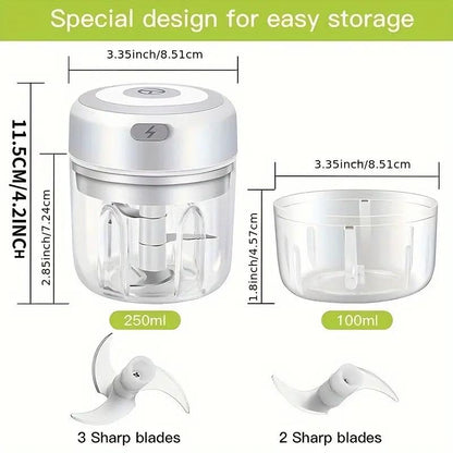 Electric Garlic Chopper,Usb RECHARGEABLE Mini Portable Vegetable Chopper,Garlic Grinder Masher,Wireless Food Processor for Ginger,Chili,Fruit,Meat Garlic Grinder Masher Onion Chopper