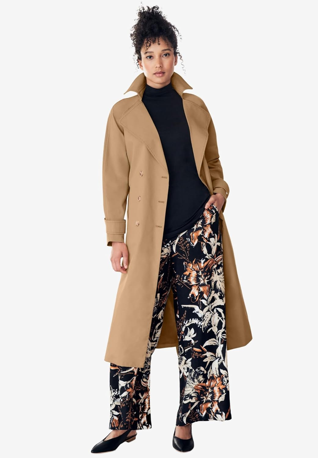 Plus Size Wide-Leg Soft Trousers with Back Elastic Waistband