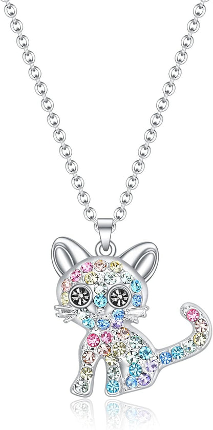 Cat-Themed Birthstone Necklace for Women - Elegant Kitty Pendant Jewelry for Cat Lovers