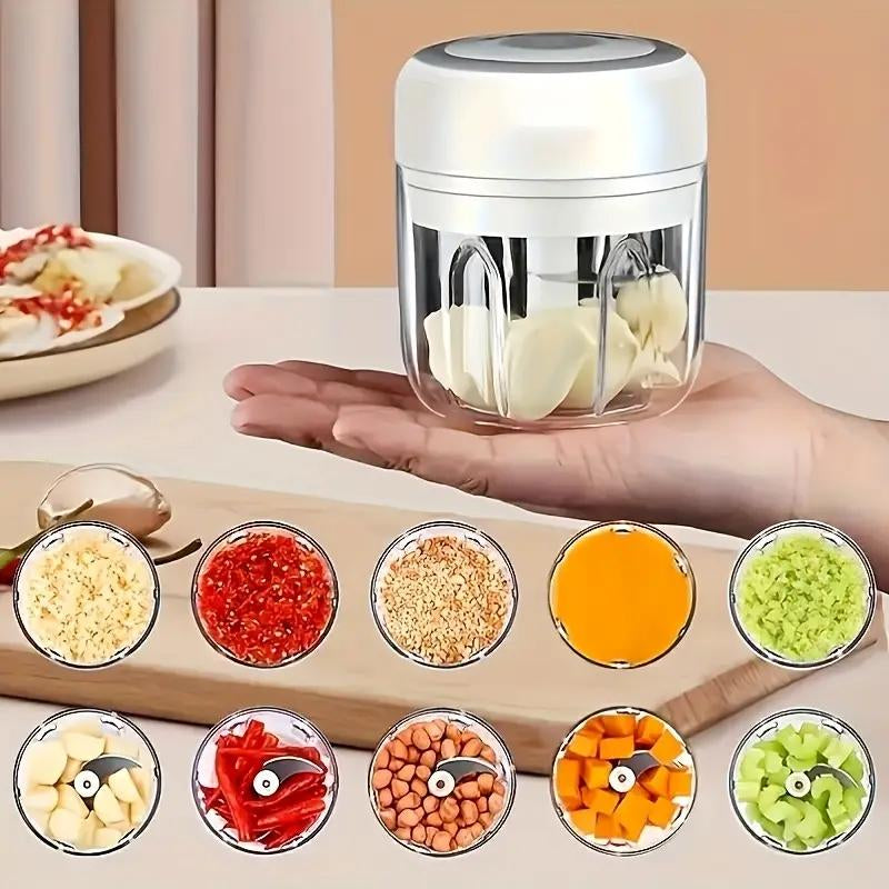Electric Garlic Chopper,Usb RECHARGEABLE Mini Portable Vegetable Chopper,Garlic Grinder Masher,Wireless Food Processor for Ginger,Chili,Fruit,Meat Garlic Grinder Masher Onion Chopper