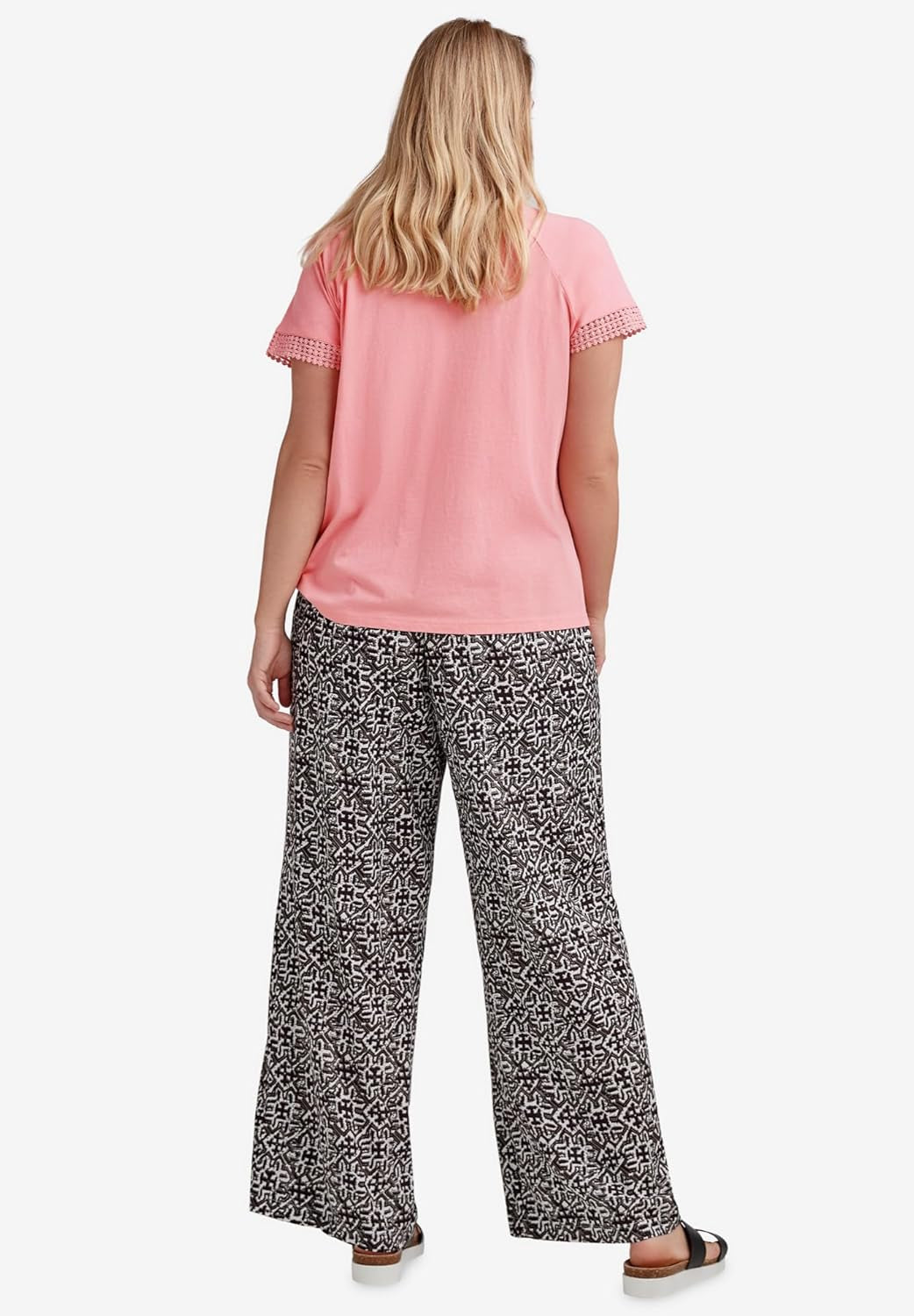 Plus Size Wide-Leg Soft Trousers with Back Elastic Waistband