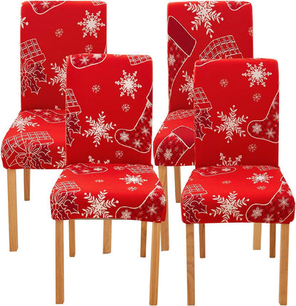 Set of 4 Stretchable, Removable, and Washable Dining Room Chair Protector Slipcovers for Christmas Decoration and Home Decor