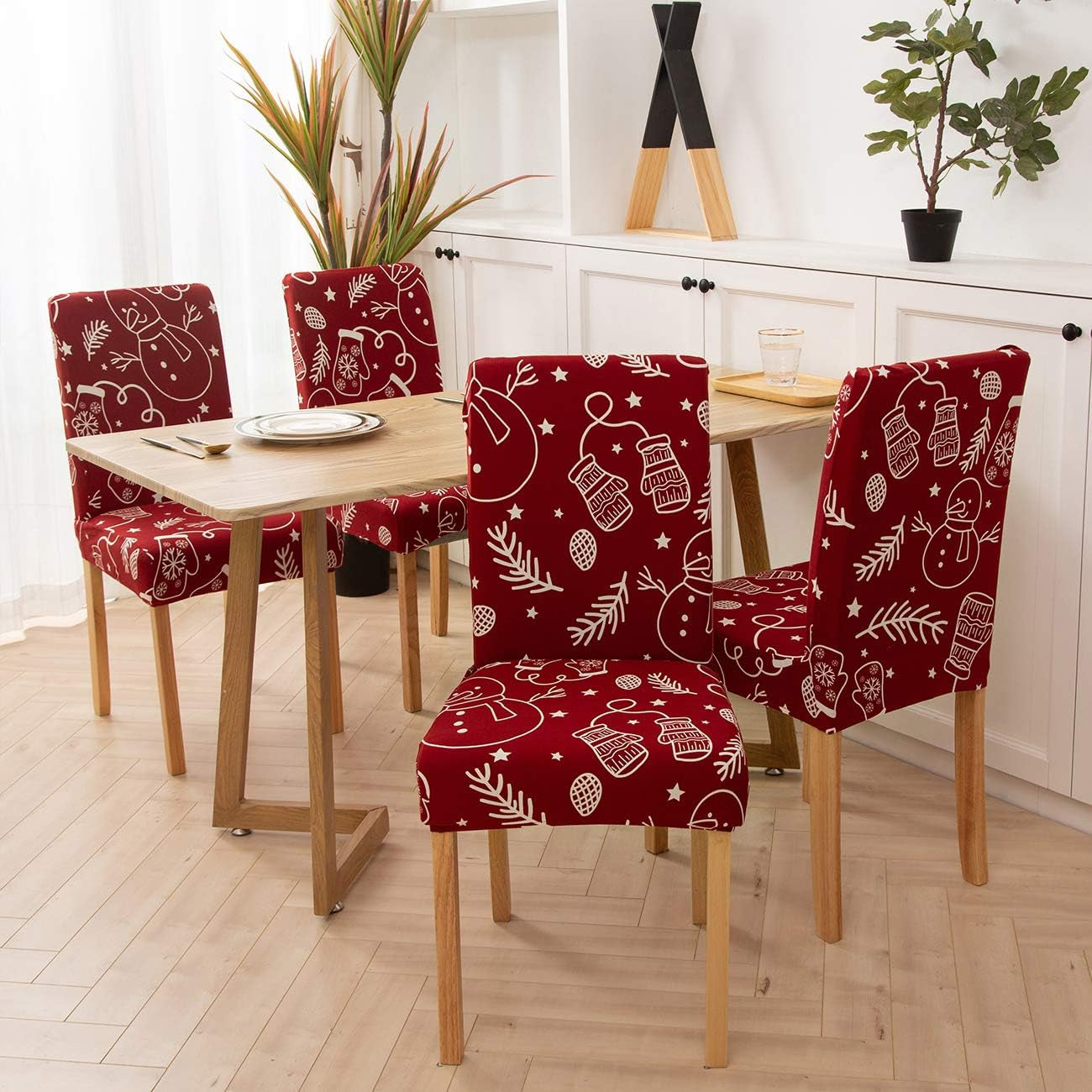 Set of 4 Stretchable, Removable, and Washable Dining Room Chair Protector Slipcovers for Christmas Decoration and Home Decor