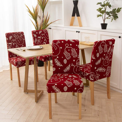 Set of 4 Stretchable, Removable, and Washable Dining Room Chair Protector Slipcovers for Christmas Decoration and Home Decor
