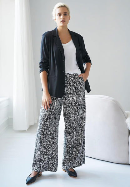 Plus Size Wide-Leg Soft Trousers with Back Elastic Waistband