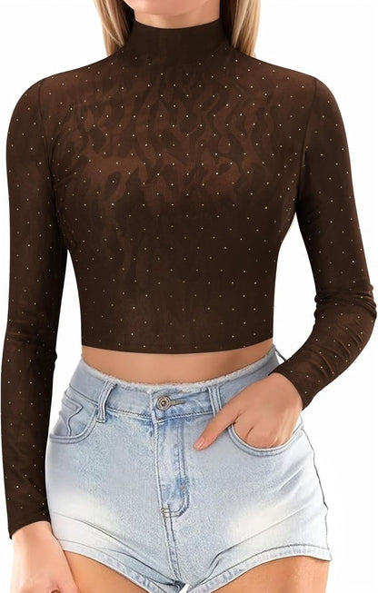 Women's Sheer Mesh Short and Long Sleeve Crop Top Blouse