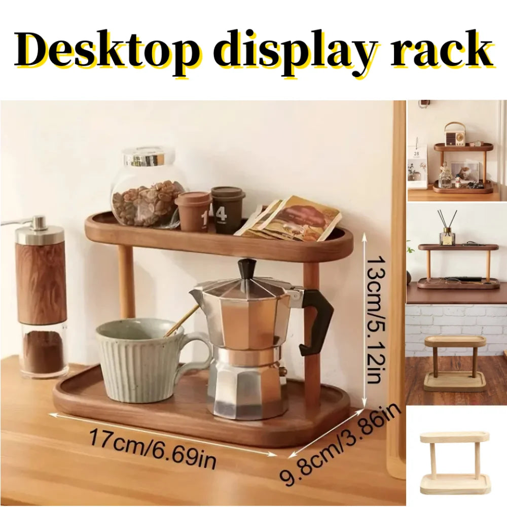 1 Wooden Storage Rack 2 Layers of Desktop Display Rack Desktop Dressing Table Cosmetic Storage Rack Desktop Storage Rack