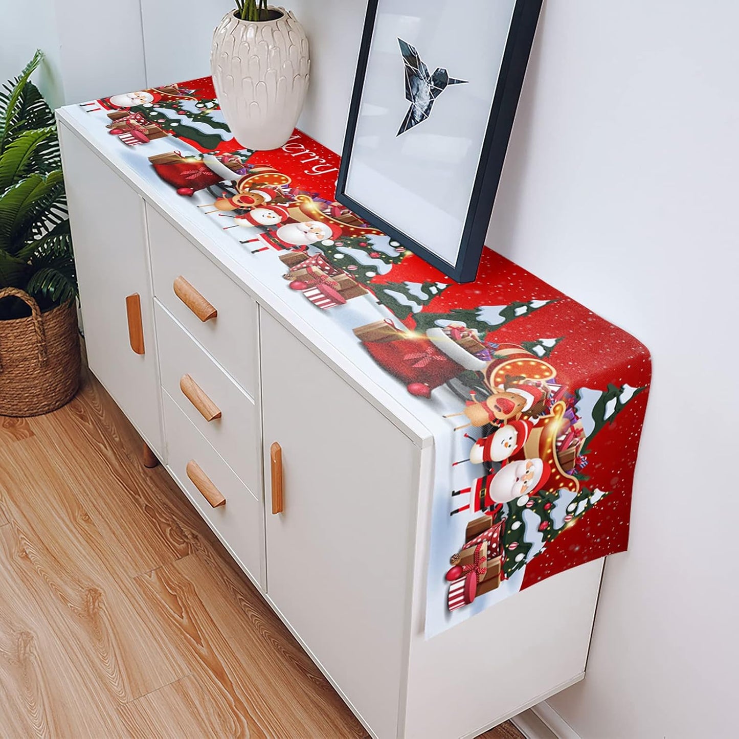 Christmas Table Runner - 70 Inches Long - Festive Red Decor Featuring Santa Claus - Ideal for Kitchen, Dining, Coffee, Weddings, Parties, and Birthdays - 13x70 Inches