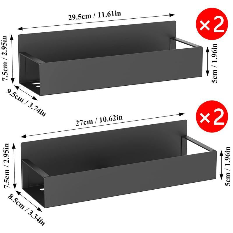 Metal 4 Pack Magnetic Spice Storage Rack Organizer for Refrigerator and Oven, Black Fridge Organizers and Storage- Moveable Fridge Magnetic Spice Racks,Metal Black(Mixed Metal and Plastic Hair)