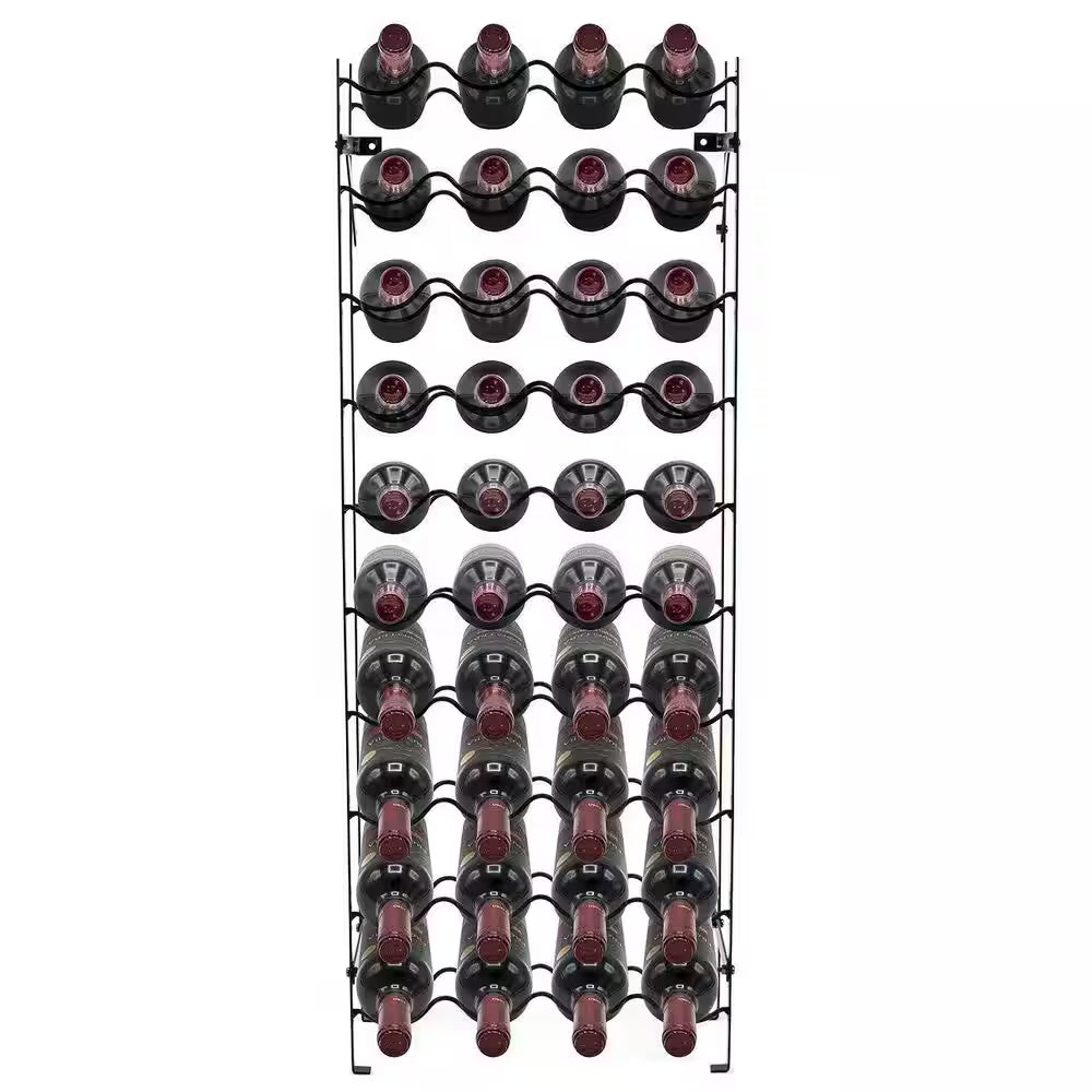 Stylish 40-Bottle Black Metal Tabletop Wine Rack