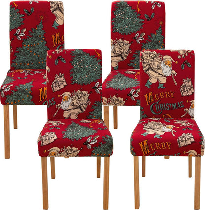Set of 4 Stretchable, Removable, and Washable Dining Room Chair Protector Slipcovers for Christmas Decoration and Home Decor