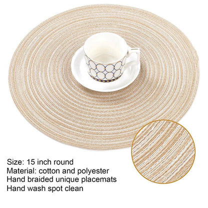 15 In. round Beige Washable Cotton Braided Placemats for Kitchen Dining Table (Set of 6)