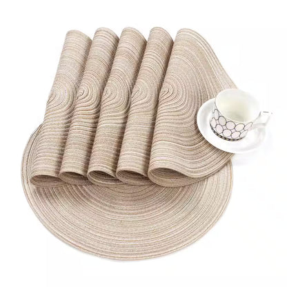 15 In. round Beige Washable Cotton Braided Placemats for Kitchen Dining Table (Set of 6)