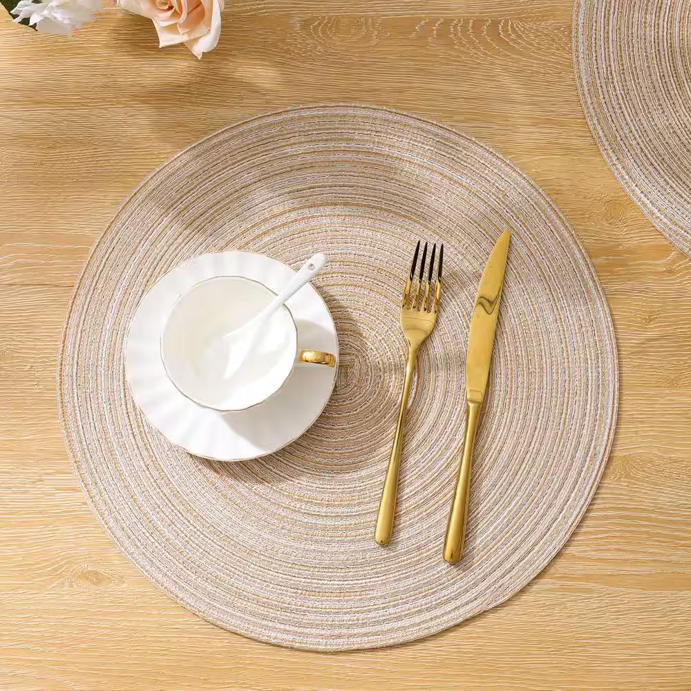 15 In. round Beige Washable Cotton Braided Placemats for Kitchen Dining Table (Set of 6)