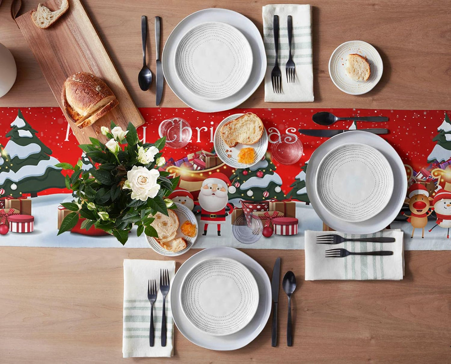 Christmas Table Runner - 70 Inches Long - Festive Red Decor Featuring Santa Claus - Ideal for Kitchen, Dining, Coffee, Weddings, Parties, and Birthdays - 13x70 Inches