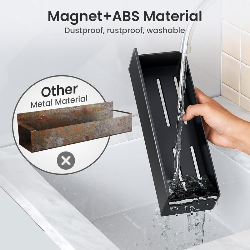 Metal 4 Pack Magnetic Spice Storage Rack Organizer for Refrigerator and Oven, Black Fridge Organizers and Storage- Moveable Fridge Magnetic Spice Racks,Metal Black(Mixed Metal and Plastic Hair)