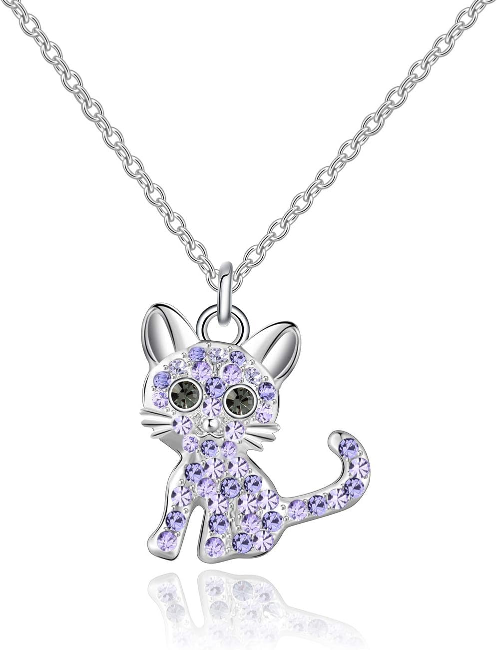 Cat-Themed Birthstone Necklace for Women - Elegant Kitty Pendant Jewelry for Cat Lovers
