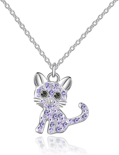 Cat-Themed Birthstone Necklace for Women - Elegant Kitty Pendant Jewelry for Cat Lovers