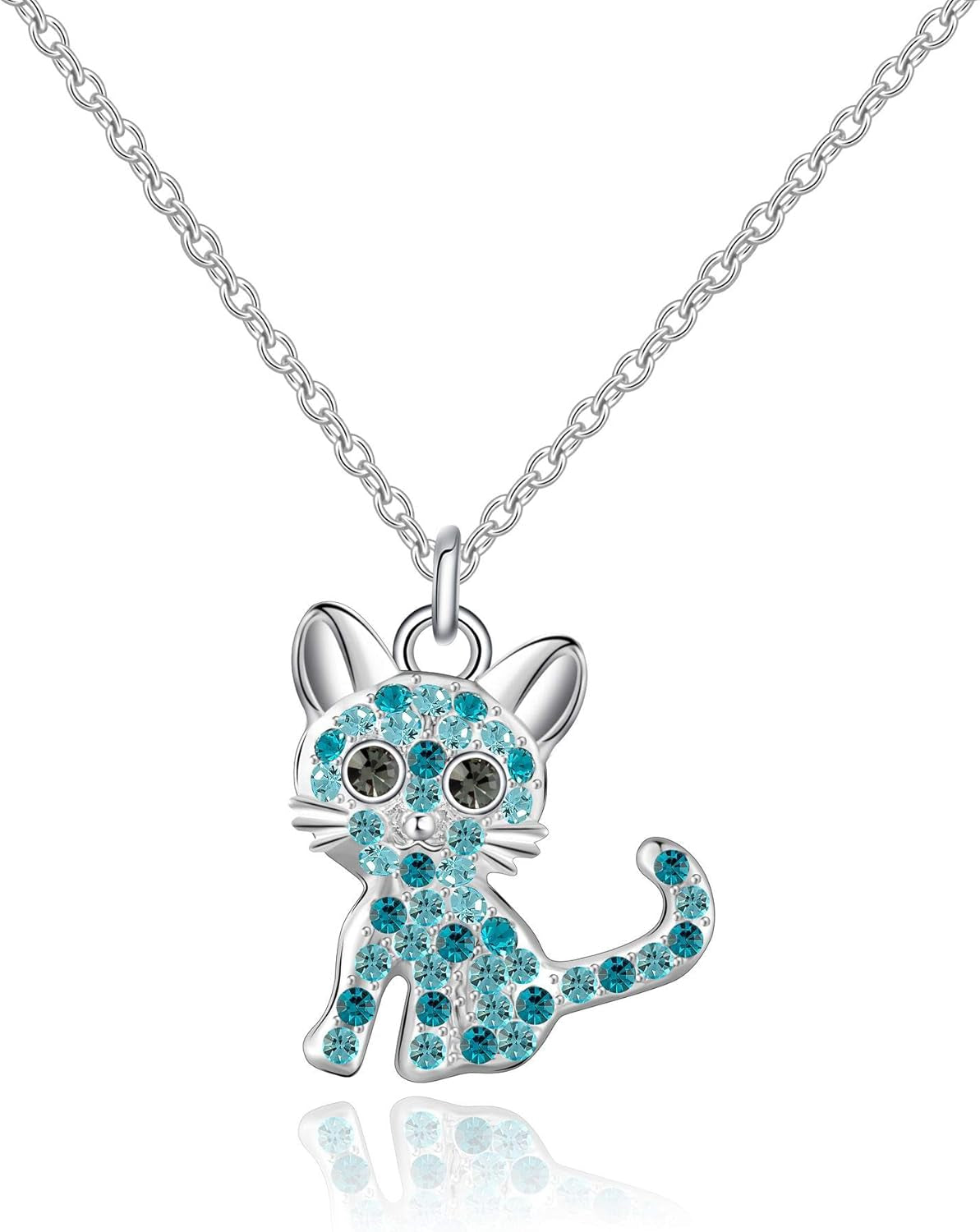Cat-Themed Birthstone Necklace for Women - Elegant Kitty Pendant Jewelry for Cat Lovers
