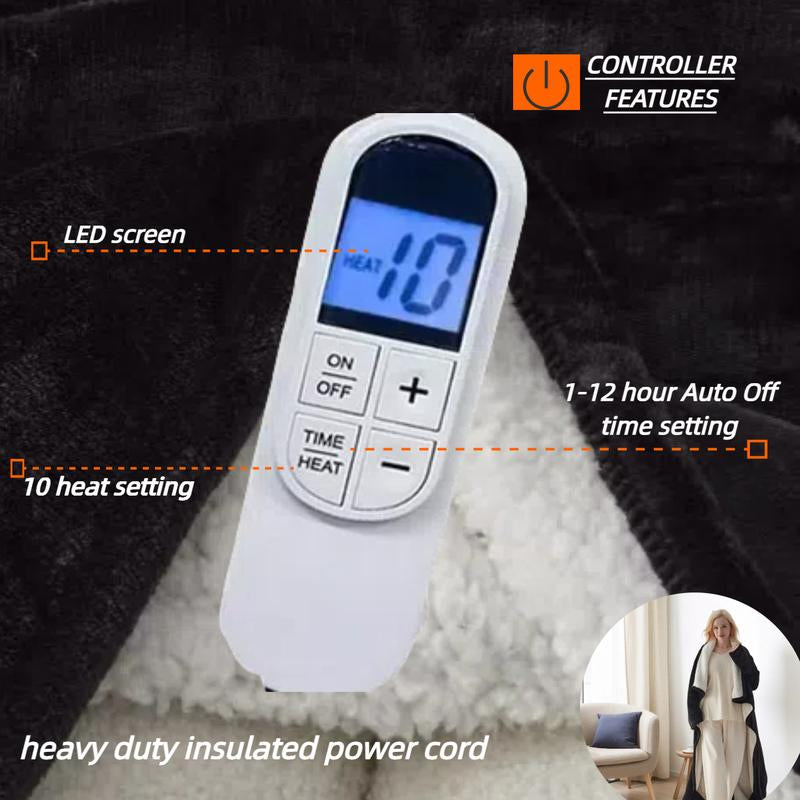 [Black Friday] Cosybay Wearable Electric Heated Blanket with Sleeves & Foot Pockets 50X70 Inch Flannel Sherpa Blanket for Adults Heated Blanket with 1-12 Hours Auto-Off & 10 Heat Settings Electric Heating for Bedroom Home,Christmas Gift