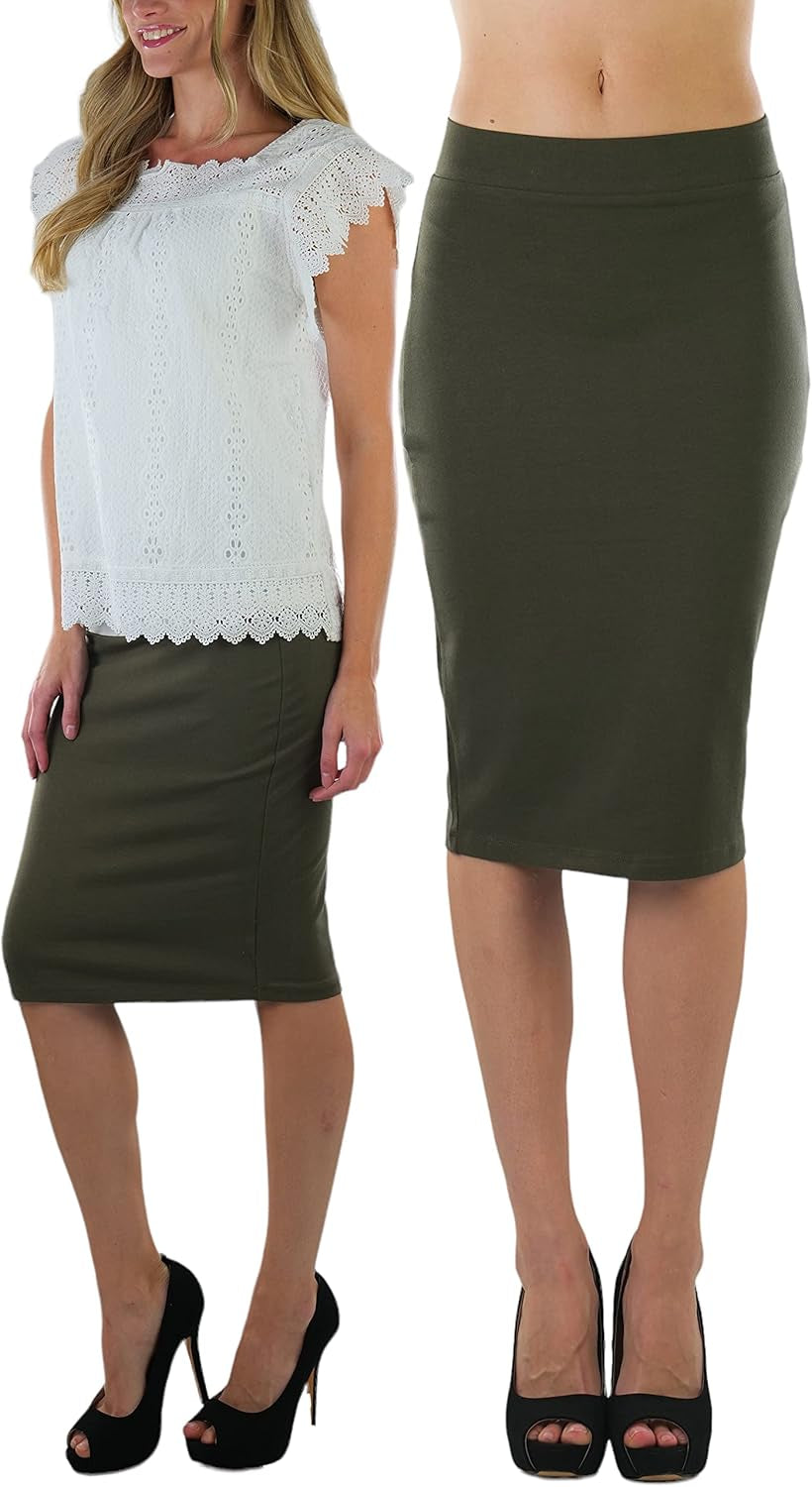 Women's Premium Cotton-Blend Knee-Length Skirt