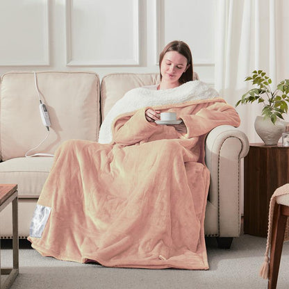 [Black Friday] Cosybay Wearable Electric Heated Blanket with Sleeves & Foot Pockets 50X70 Inch Flannel Sherpa Blanket for Adults Heated Blanket with 1-12 Hours Auto-Off & 10 Heat Settings Electric Heating for Bedroom Home,Christmas Gift