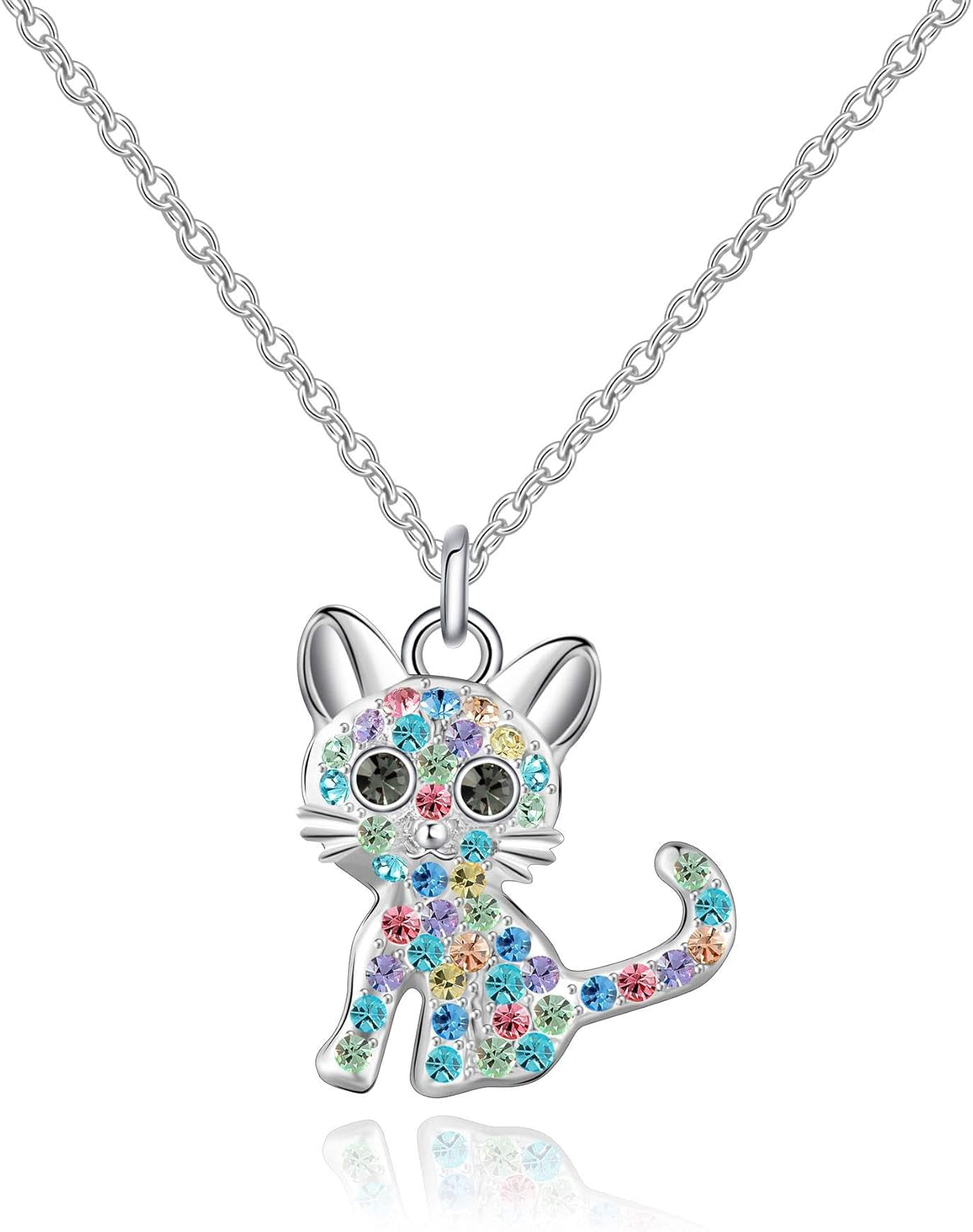Cat-Themed Birthstone Necklace for Women - Elegant Kitty Pendant Jewelry for Cat Lovers