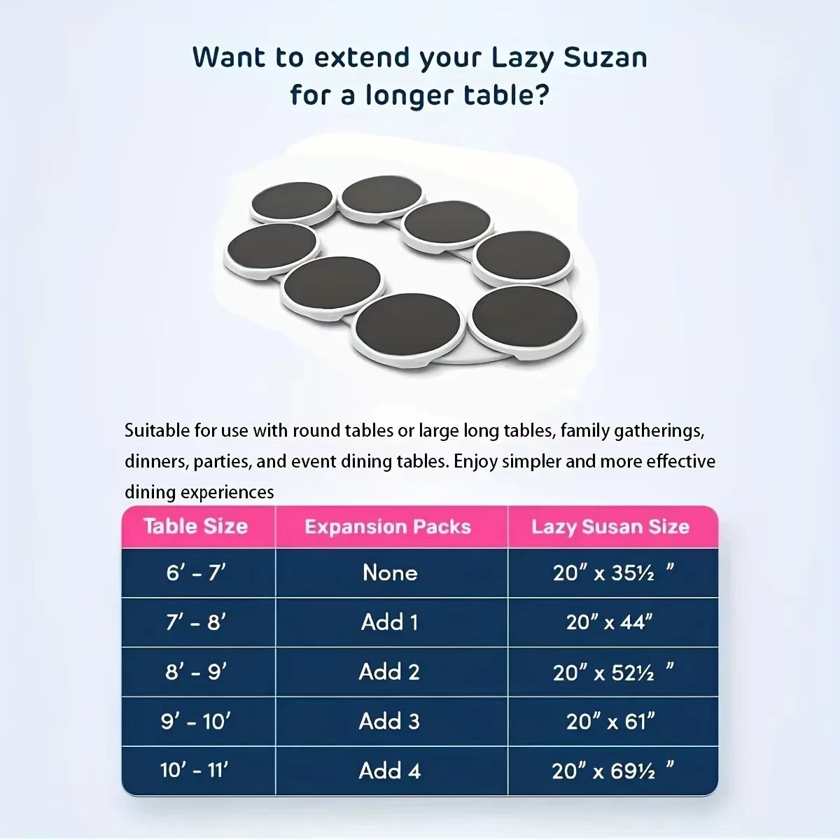 Kitchen Dining Table Turntable Kitchen Countertop Turntable 360 Degree Rotation Versatile Heat Resistant for Rectangular Table