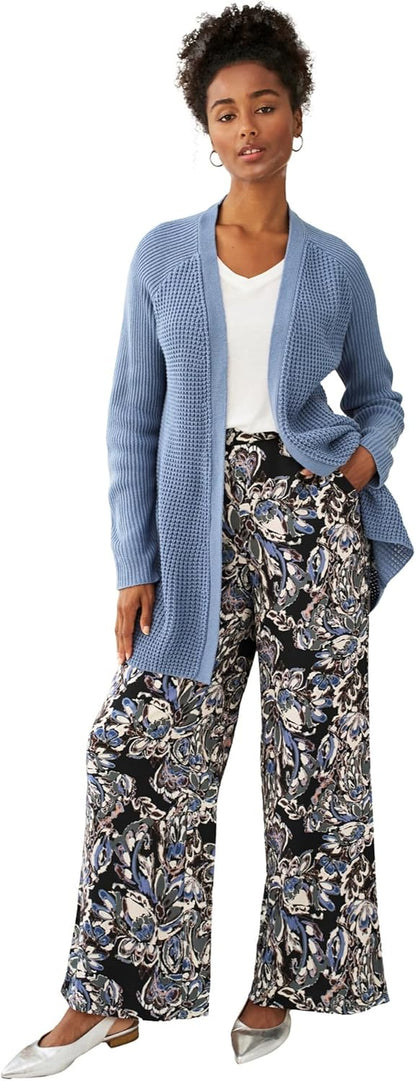 Plus Size Wide-Leg Soft Trousers with Back Elastic Waistband