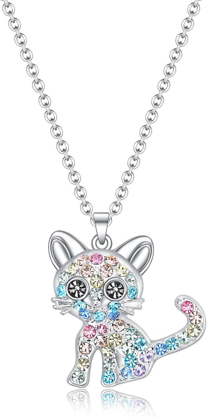 Cat-Themed Birthstone Necklace for Women - Elegant Kitty Pendant Jewelry for Cat Lovers