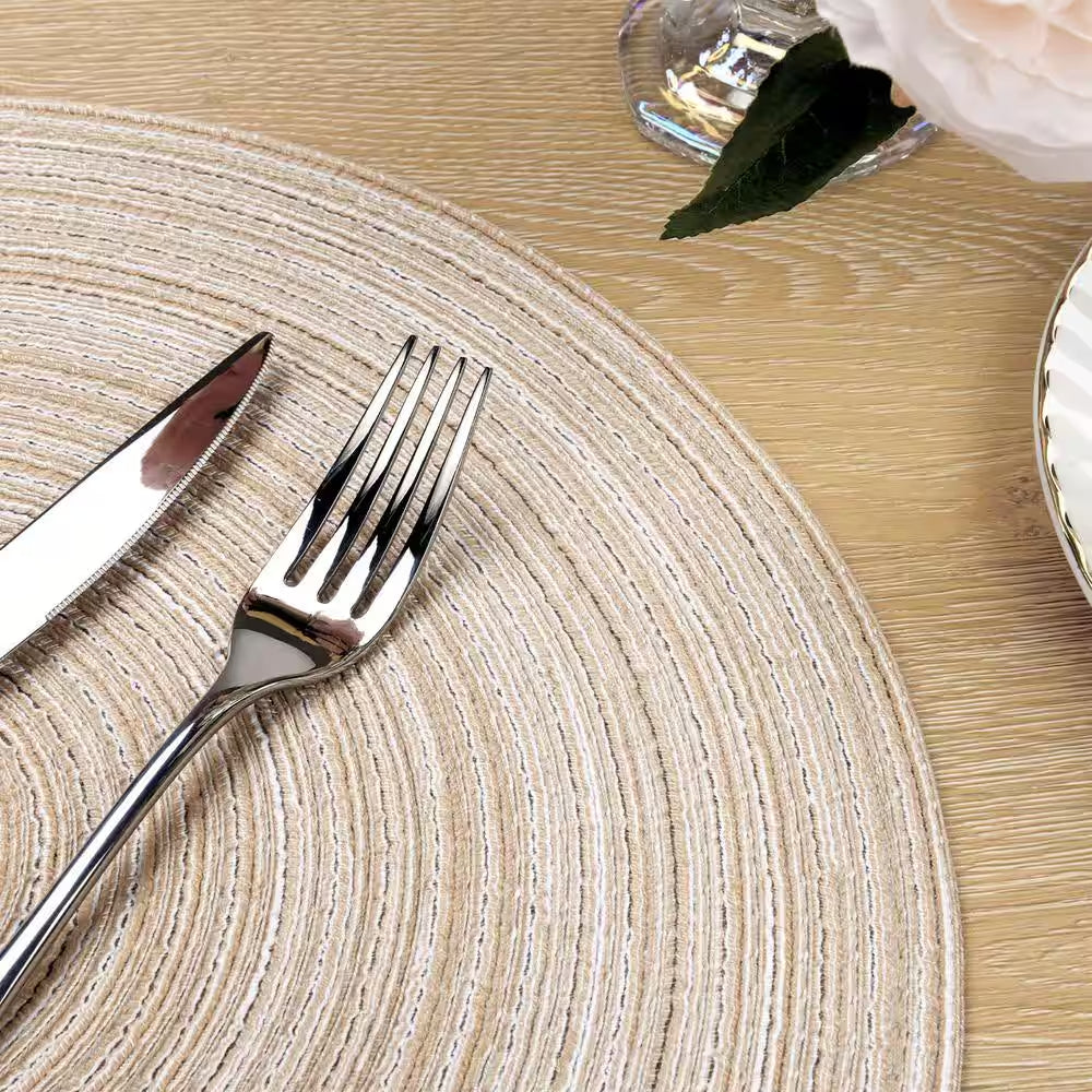 15 In. round Beige Washable Cotton Braided Placemats for Kitchen Dining Table (Set of 6)