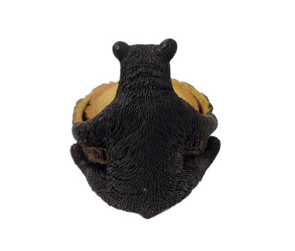 Polyresin Black Bear Wooden Stump Rustic Woodland Coaster 4-Piece Set with Decorative Holder