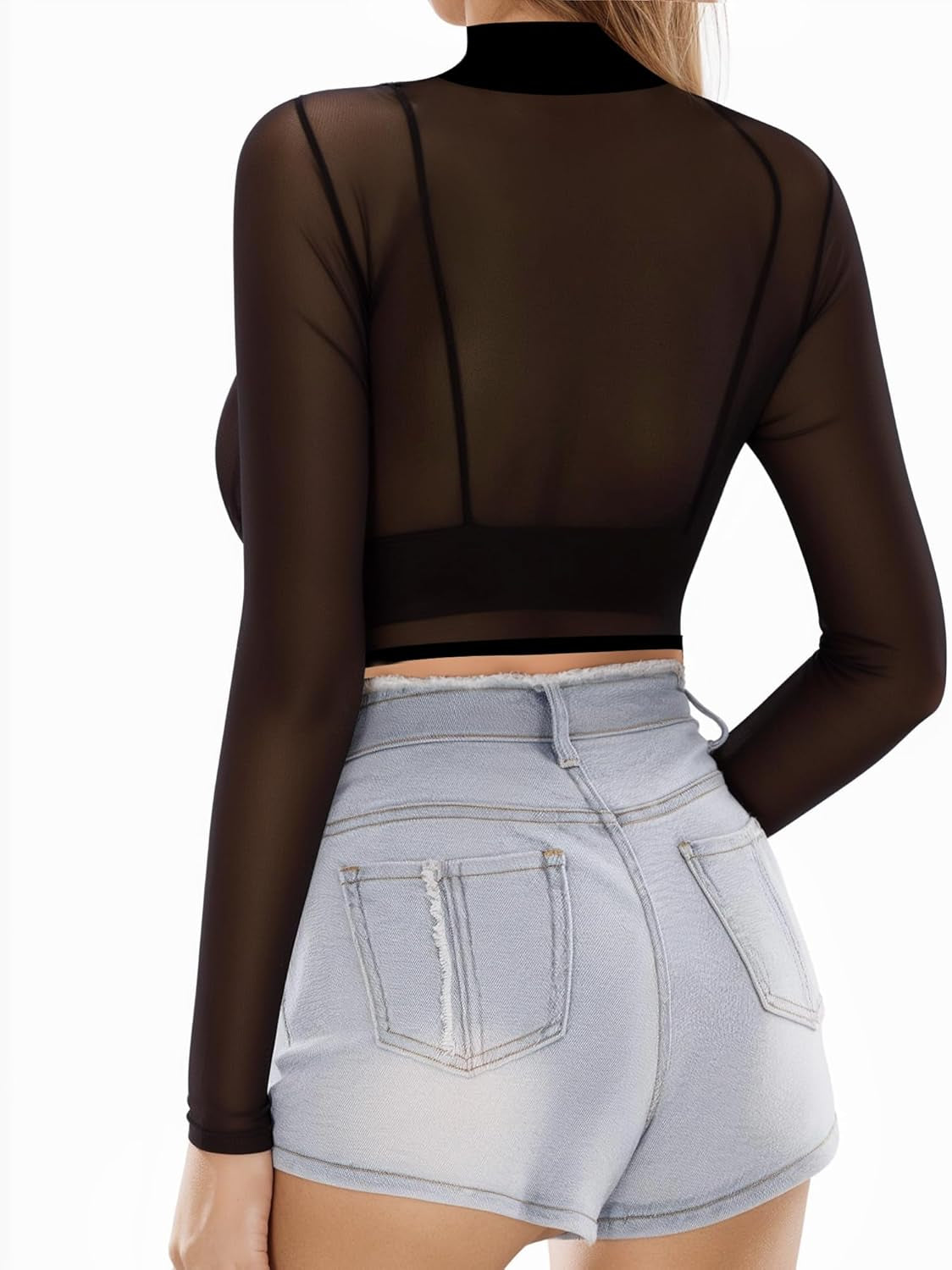 Women's Sheer Mesh Short and Long Sleeve Crop Top Blouse