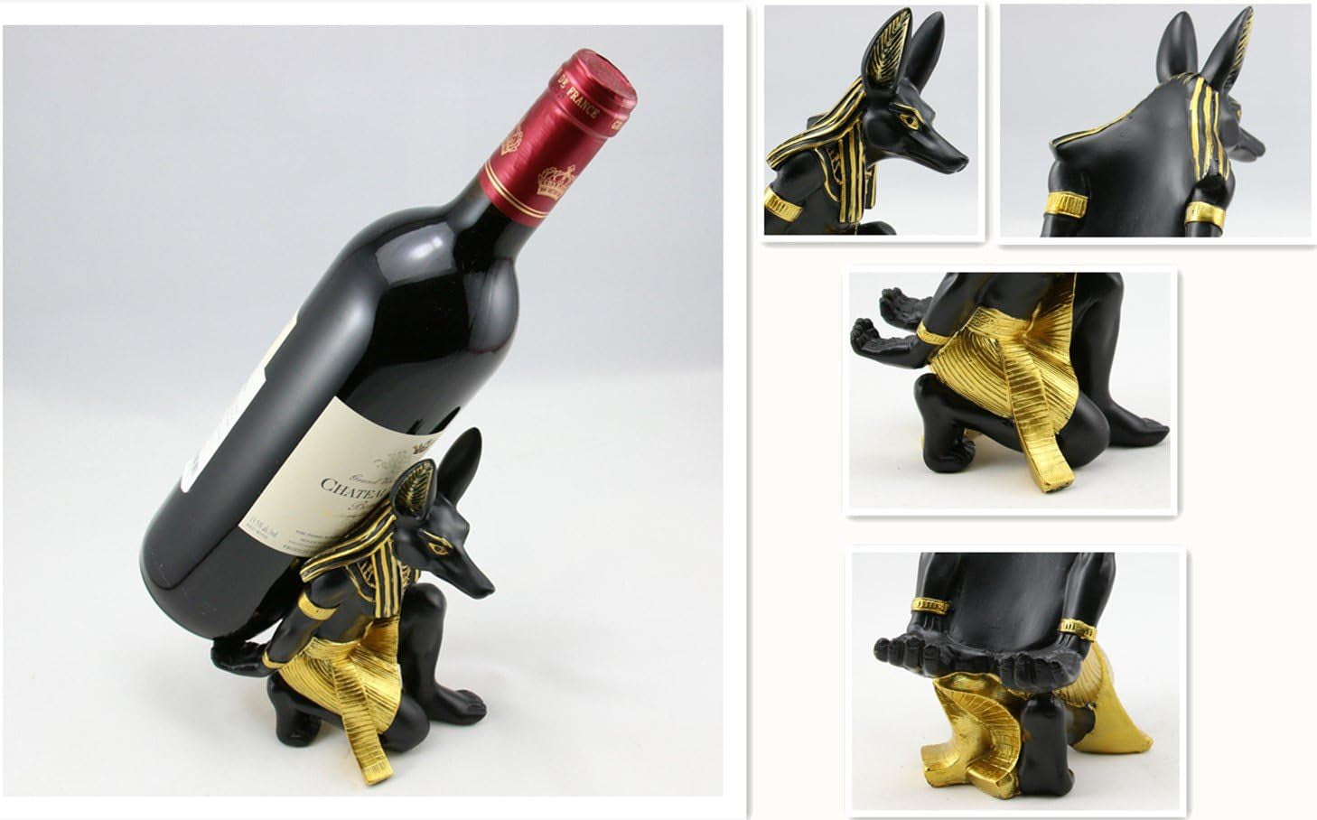 Anubis God Wine Rack Holder - Premium Resin Ancient Egyptian Deity Wine Bottle Stand for Home and Kitchen Decoration