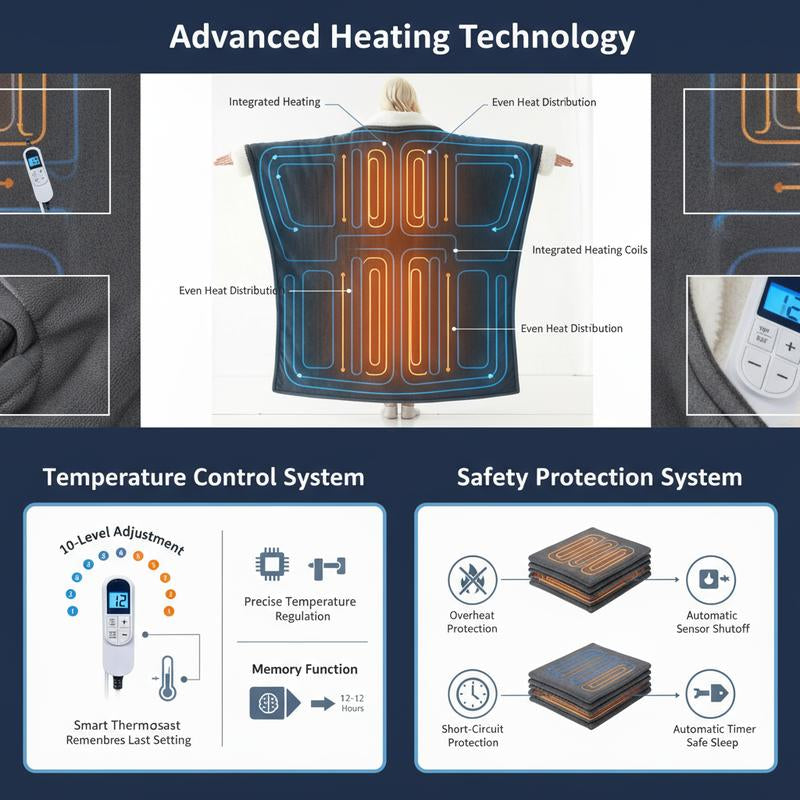 [Black Friday] Cosybay Wearable Electric Heated Blanket with Sleeves & Foot Pockets 50X70 Inch Flannel Sherpa Blanket for Adults Heated Blanket with 1-12 Hours Auto-Off & 10 Heat Settings Electric Heating for Bedroom Home,Christmas Gift