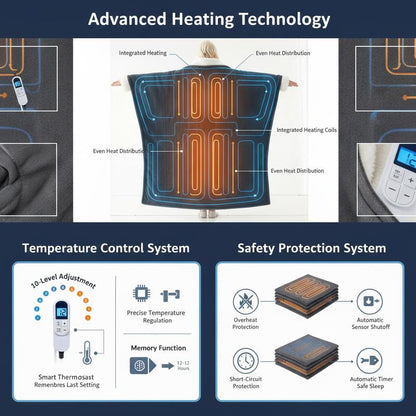 [Black Friday] Cosybay Wearable Electric Heated Blanket with Sleeves & Foot Pockets 50X70 Inch Flannel Sherpa Blanket for Adults Heated Blanket with 1-12 Hours Auto-Off & 10 Heat Settings Electric Heating for Bedroom Home,Christmas Gift