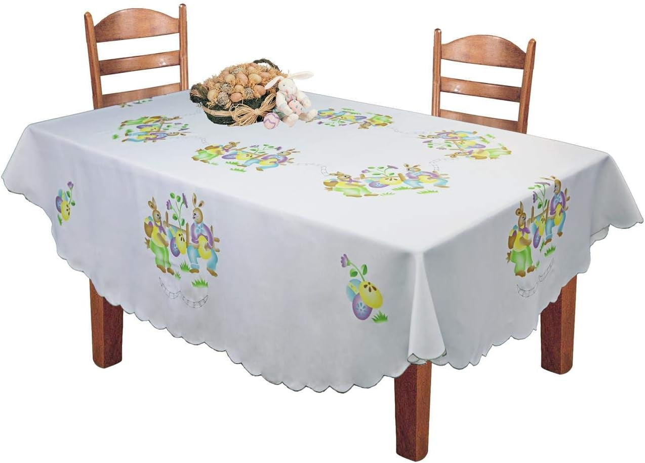 Easter Bunny 68" Round Spring Fabric Tablecloth in Egg White