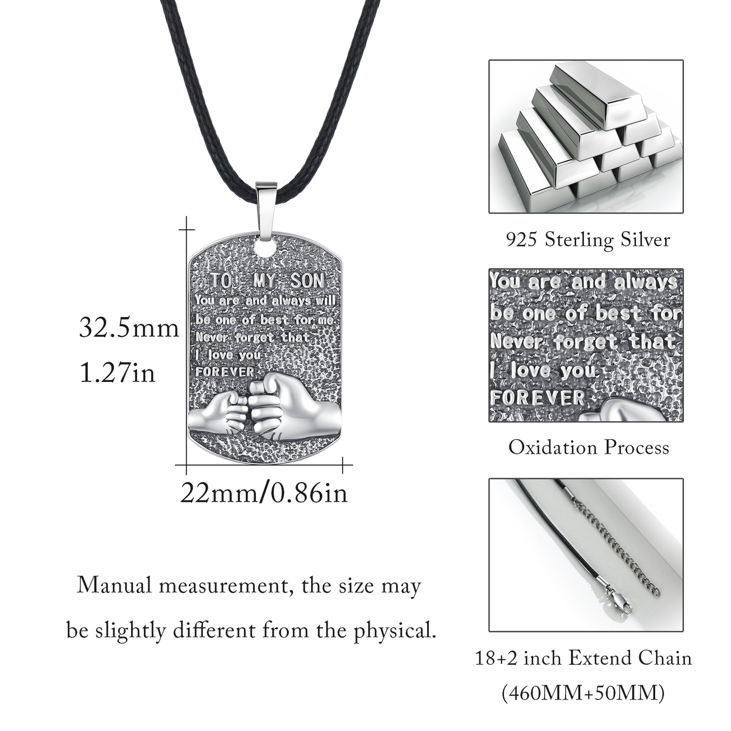 Mens Pendant Necklace 925 Sterling Silver Father'S Love to Son Pendant Necklaces Birthday Xmas Gift Jewelry for Man Dad