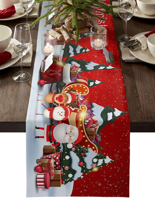 Christmas Table Runner - 70 Inches Long - Festive Red Decor Featuring Santa Claus - Ideal for Kitchen, Dining, Coffee, Weddings, Parties, and Birthdays - 13x70 Inches