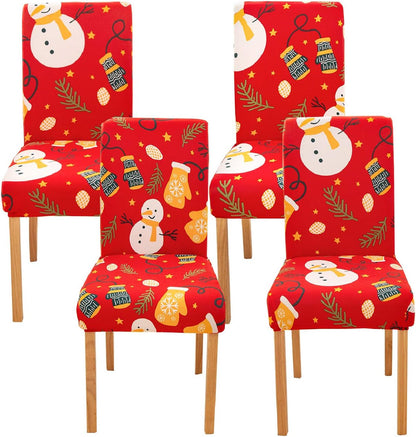 Set of 4 Stretchable, Removable, and Washable Dining Room Chair Protector Slipcovers for Christmas Decoration and Home Decor