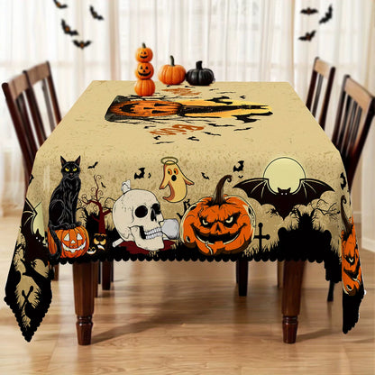 Halloween Pumpkins Bats Skulls Tablecloths Halloween Spooky Black Cat Polyester Kitchen Dining Table Cloth Halloween Decoration