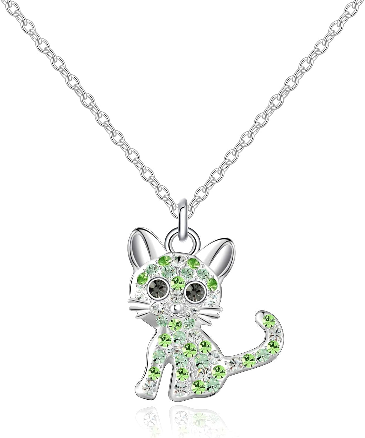 Cat-Themed Birthstone Necklace for Women - Elegant Kitty Pendant Jewelry for Cat Lovers