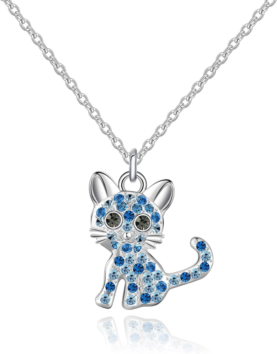 Cat-Themed Birthstone Necklace for Women - Elegant Kitty Pendant Jewelry for Cat Lovers