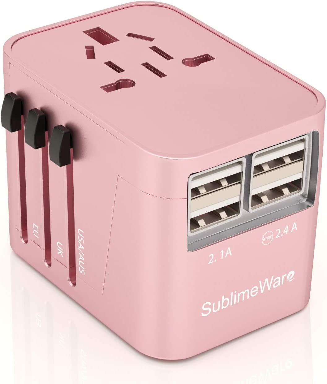 Universal Travel Adapter - All-in-One International Plug (Rose Gold) with 4 USB Ports, Compatible in 150+ Countries, 220 Volt, Type C to G, Ideal for UK, Japan, Germany, France, EU