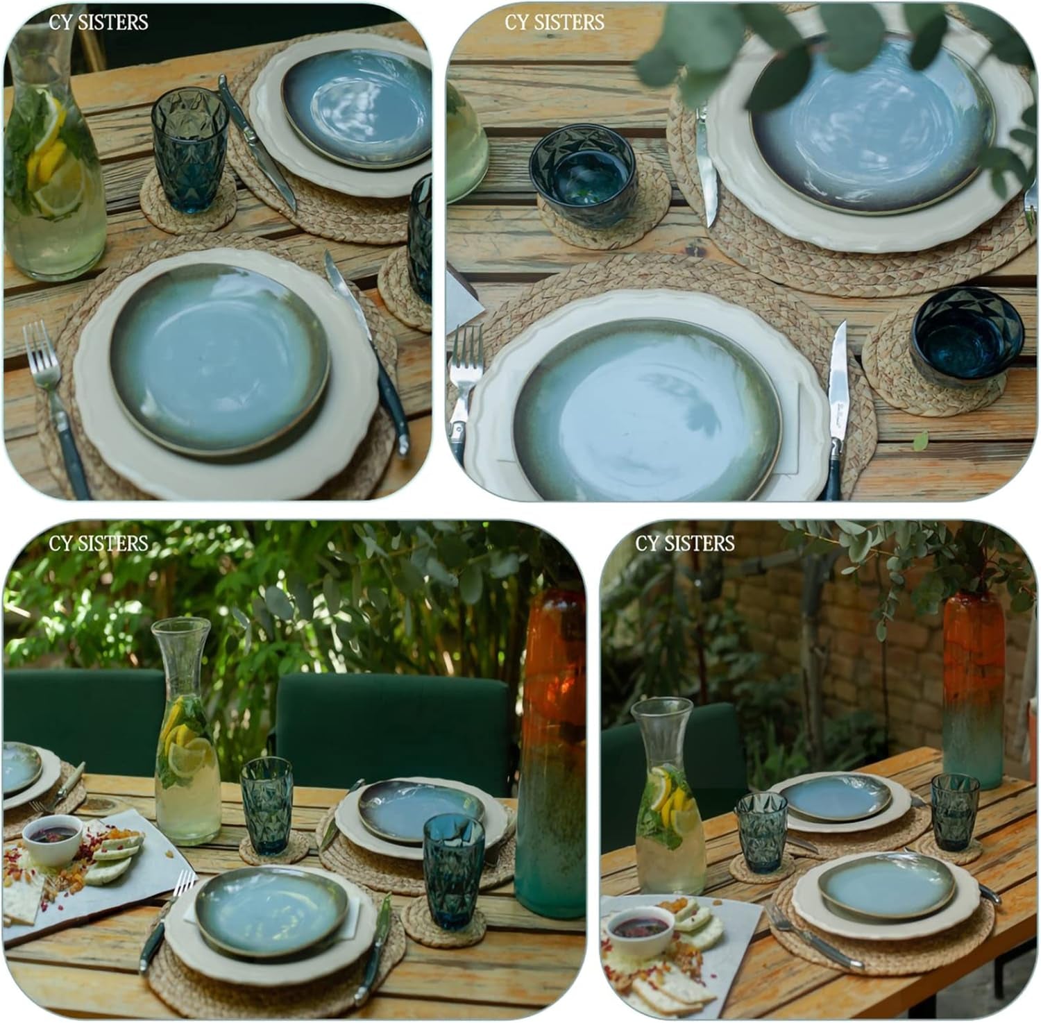 Set of 4 Round Woven Placemats from Natural Water Hyacinth, 13.5 Inch Rattan Heat-Resistant Outdoor Table Mats for Farmhouse and Boho Decor