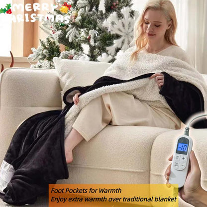 [Black Friday] Cosybay Wearable Electric Heated Blanket with Sleeves & Foot Pockets 50X70 Inch Flannel Sherpa Blanket for Adults Heated Blanket with 1-12 Hours Auto-Off & 10 Heat Settings Electric Heating for Bedroom Home,Christmas Gift