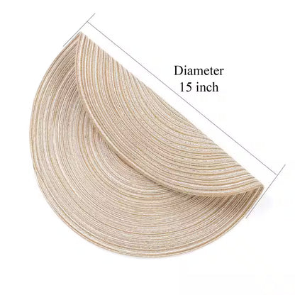 15 In. round Beige Washable Cotton Braided Placemats for Kitchen Dining Table (Set of 6)